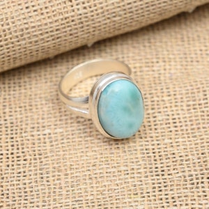 Larimar Handmade Ring 925 Sterling Silver Jewelry Handmade Ring Dazzling Larimar Gemstone Silver Ring Jewelry Thanksgiving Gift For Her