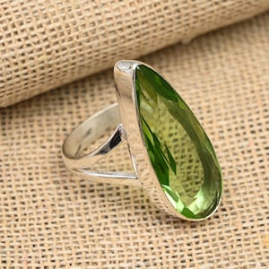 Green Amethyst Gemstone Jewelry, 925 Solid Sterling Silver Ring, Handmade Statement Silver Ring Jewelry, Designer Ring For Wedding Gift