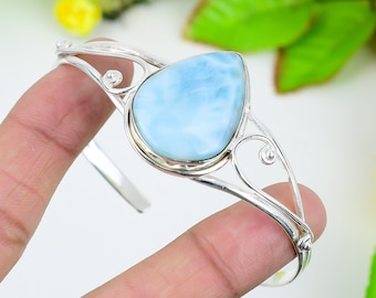 Larimar Cuff Bangle Gemstone 925 Sterling Silver Bangle Handgemaakte Bangle Larimar Bangle Women's Bangle Cadeau voor haar