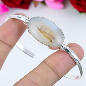 Brazalete dendrítico deslumbrante, piedra preciosa de plata de ley 925, hecho a mano, brazalete dendrítico, brazalete para mujer, regalo de cumpleaños.