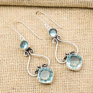 Aqua Apatite Gemstone Jewelry, 925 Sterling Silver Earrings, Handmade Beautiful Silver jewelry, Apatite Silver Earrings, For Wedding Gift