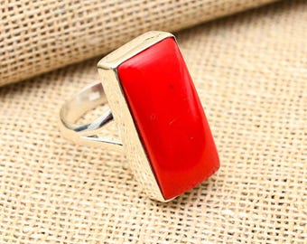 Charming Red Coral Ring Jewelry, 925 Solid Sterling Silver Ring, Incredible Coral Gemstone Ring, Handmade Stacking Ring, Mother Day Gift