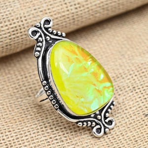 Yellow Triplet Opal Gemstone Silver Ring, 925 Sterling Silver Jewelry, Handmade Women Ring, Appealing Opal Ring Jewelry Gift For Women