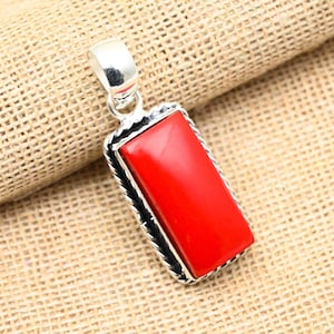 Gorgeous Red Coral Gemstone Silver Pendant, 925 Sterling Silver Jewelry, Handmade Silver Jewelry, October Birthstone Jewelry Party Wear Gift