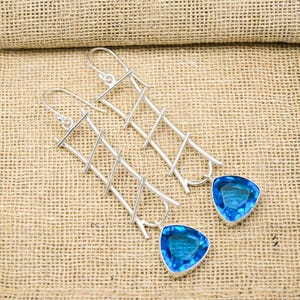 Blue Topaz Gemstone Earrings Handmade 925 Sterling Silver Earrings, Beautiful Earrings Blue Topaz Jewelry Wedding Gift Earrings Jewelry