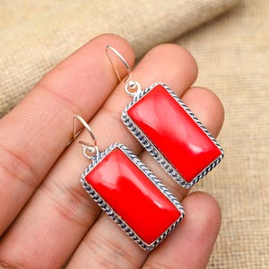 Red Coral Gemstone Earring Jewelry, 925 Sterling Silver Earring, Handmade Coral Earring For Her, Amazing Jewelry For Wedding Gift