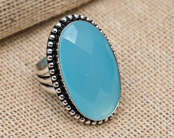 Blauer Chalcedon Edelstein Ring Schmuck, Chalcedon handgemachter Ring, 925 Sterling Silber Super Schmuck, Edelstein Ring für Frauen
