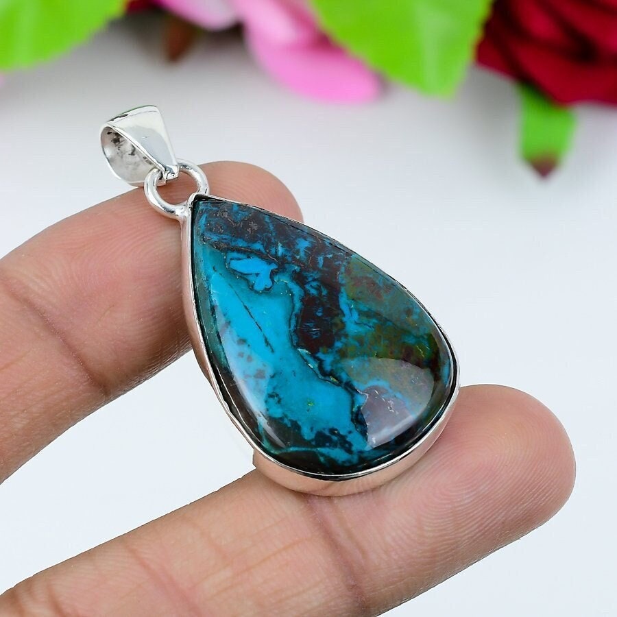 Blue Azurite Pendant Gemstone Handmade Pendant 925 Sterling Silver Beautiful Pendant Blue Azurite Pendant Gift For Love