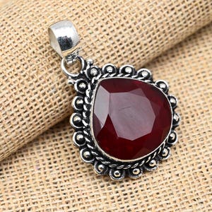 Roter Granat Edelstein Schmuck, 925 Sterling Silber Anhänger, handgemachte neue Marke Silber Schmuck, schöner Granat Designer Anhänger