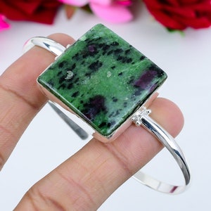 Ruby Zosite Cuff Bangle Gemstone 925 Sterling Silver Bangle Handmade Bangle Ruby Zosite Bangle Women's Bangle Engagement Gifts