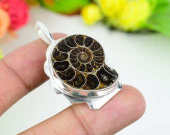 Ammonite Fossil Pendant Gemstone Handmade Pendant 925 Sterling Silver Beautiful Pendant Ammonite Fossil Pendant Gift For Love