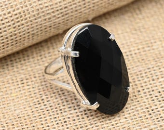 Black Spinel Gemstone Ring Jewelry, 925 Sterling Silver Ring, Handmade Gorgeous Adjustable Ring For Her, Spinel Jewelry For Christmas Gift