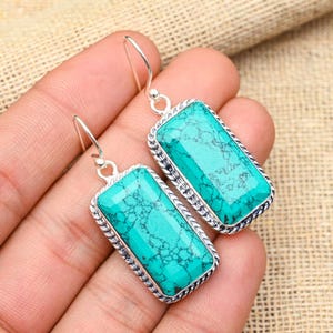Faceted Santa Rosa Turquoise Earring Jewelry, Gemstone Handmade Earring, 925 Sterling Silver Beautiful Earring, Antique Jewelry Gift For Her