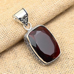 Roter Granat-Edelstein-Silber-Anhänger-Schmuck, handgemachter fester Sterlingsilber-Schmuck 925, schönes heilendes Anhänger-Schmuckgeschenk für Frauen