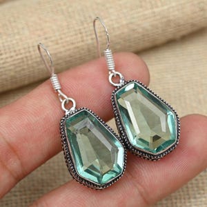 Aqua Apatite Gemstone Jewelry, 925 Solid Sterling Silver Earring, Handmade Beautiful Earring Gift For Her, Wedding Jewelry For Women