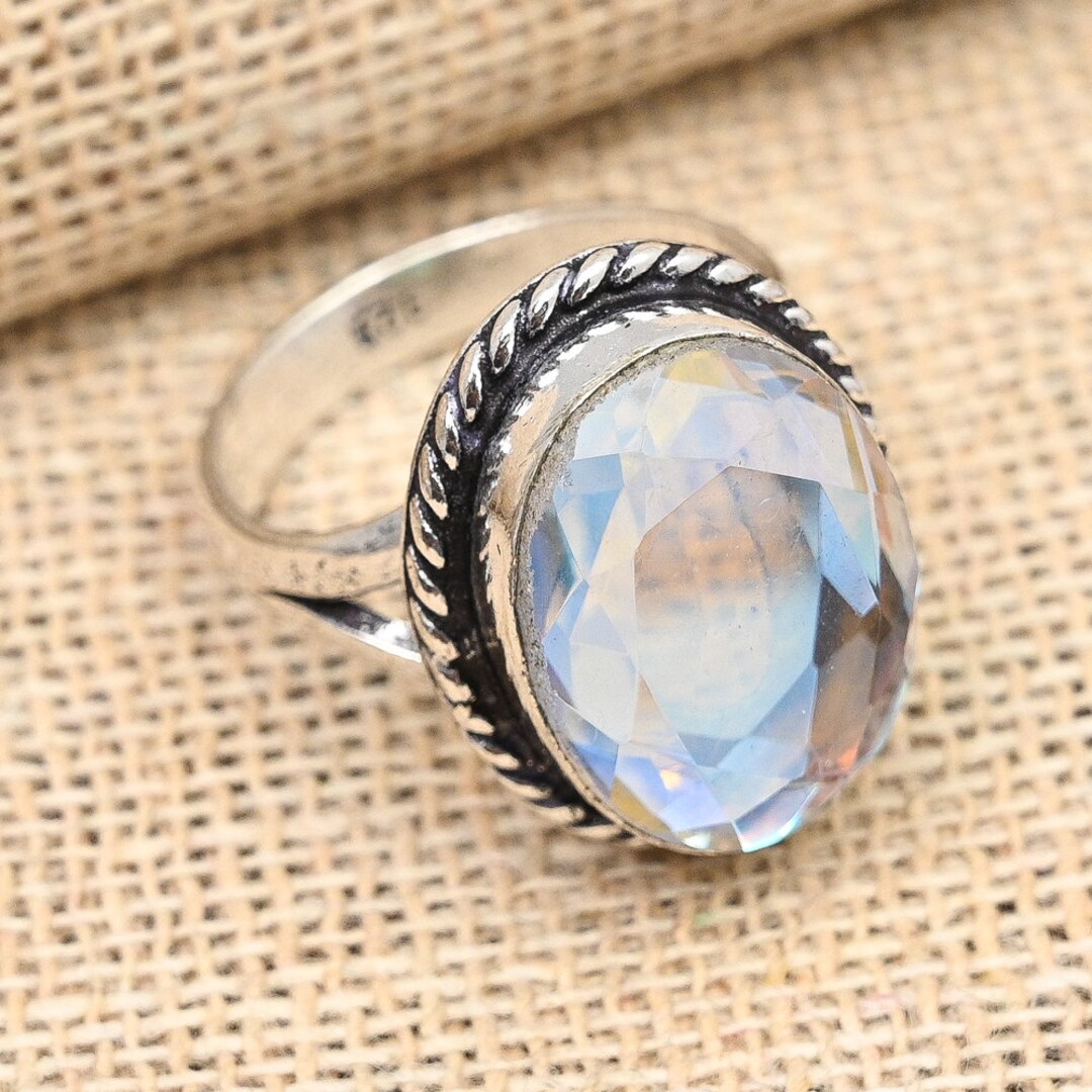 Anello con topazio mistico arcobaleno: argento sterling 925