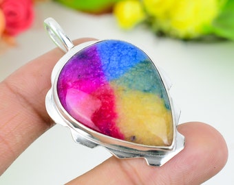 Rainbow Solar Quartz  Pendant Gemstone Handmade Pendant 925 Sterling Silver Beautiful Pendant Rainbow Solar Quartz Pendant Gift For Love