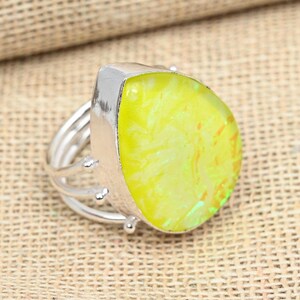 Yellow Triplet Opal Gemstone Jewelry, 925 Solid Sterling Silver Ring Jewelry, Handmade Gorgeous Ring, Beautiful Gemstone Jewelry For Love