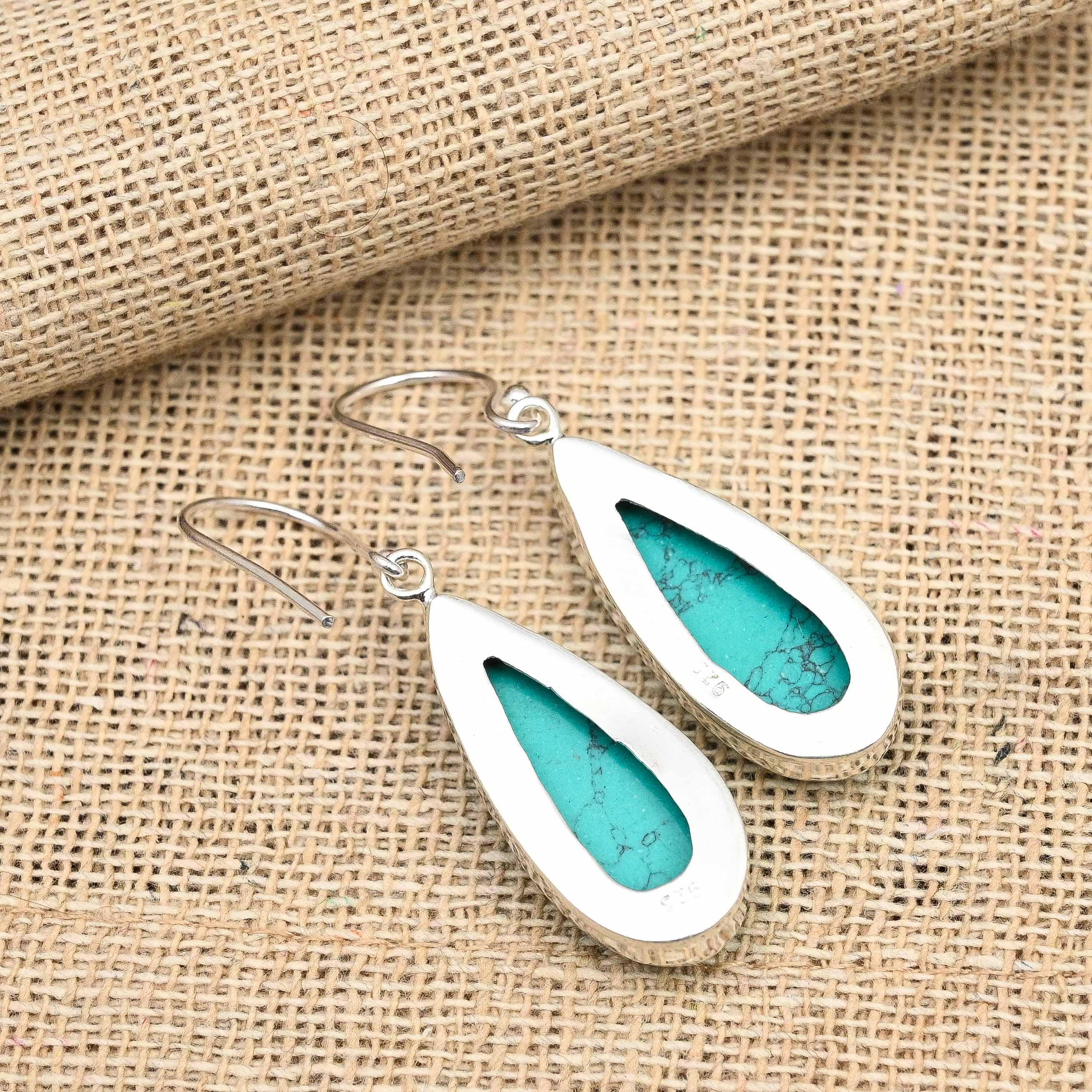Handmade Santa Rosa Turquoise & 925 Sterling Silver Dangle Earrings – Blue Gemstone
