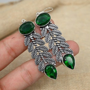 Beautiful Chrome Diopside Silver Earrings Drop & Dangle Earrings 925 Sterling Silver Jewelry Handmade Gemstone Earring Party Wear Gift