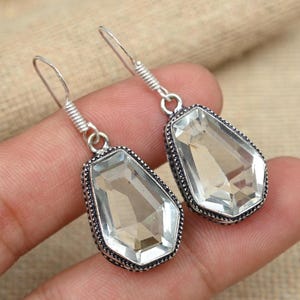 White Topaz 925 Sterling Silver Earring, Handmade Designer Silver Earring For Women, Gemstone Brand New Jewelry For Birthday Gift