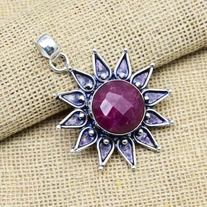 Faceted Ruby Gemstone Jewelry, 925 Solid Silver Pendant, Handmade Gorgeous Silver Pendant, Beautiful Silver Chain Pendant For Wedding Gift