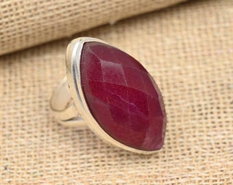 Faceted Ruby 925 Sterling Silver Ring, Handmade Gorgeous Ring Gift For Women, Ruby Gemstone Jewelry, Boho Style Ruby Ring Gift For Her