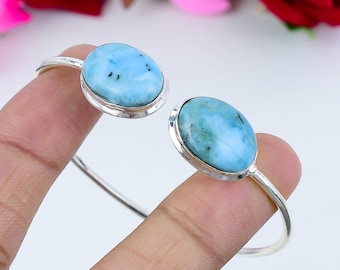 Larimar zilveren manchet armband edelsteen 925 sterling zilveren armband handgemaakte armband larimar armband cadeau armband, sieraden geschenken