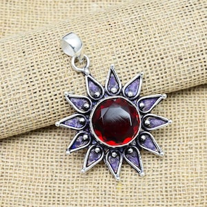 Roter Granat-Edelstein-Schmuck, 925 Sterlingsilber-Anhänger, schöner Silber-Granat-Anhänger für Geburtstagsgeschenk