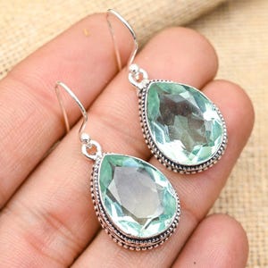 Aqua Apatite Gemstone Jewelry, Handmade Silver Earrings, 925 Sterling Silver Earrings, Pretty Apatite Jewelry For Wedding Gift