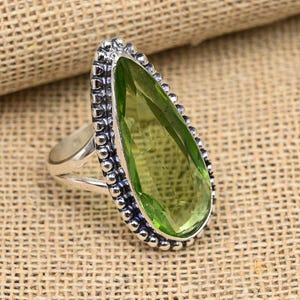 Green Amethyst Gemstone Jewelry, Solid 925 Sterling Silver Ring, Handmade Gorgeous Women&#39;s Wear Jewelry, For Wedding Gift
