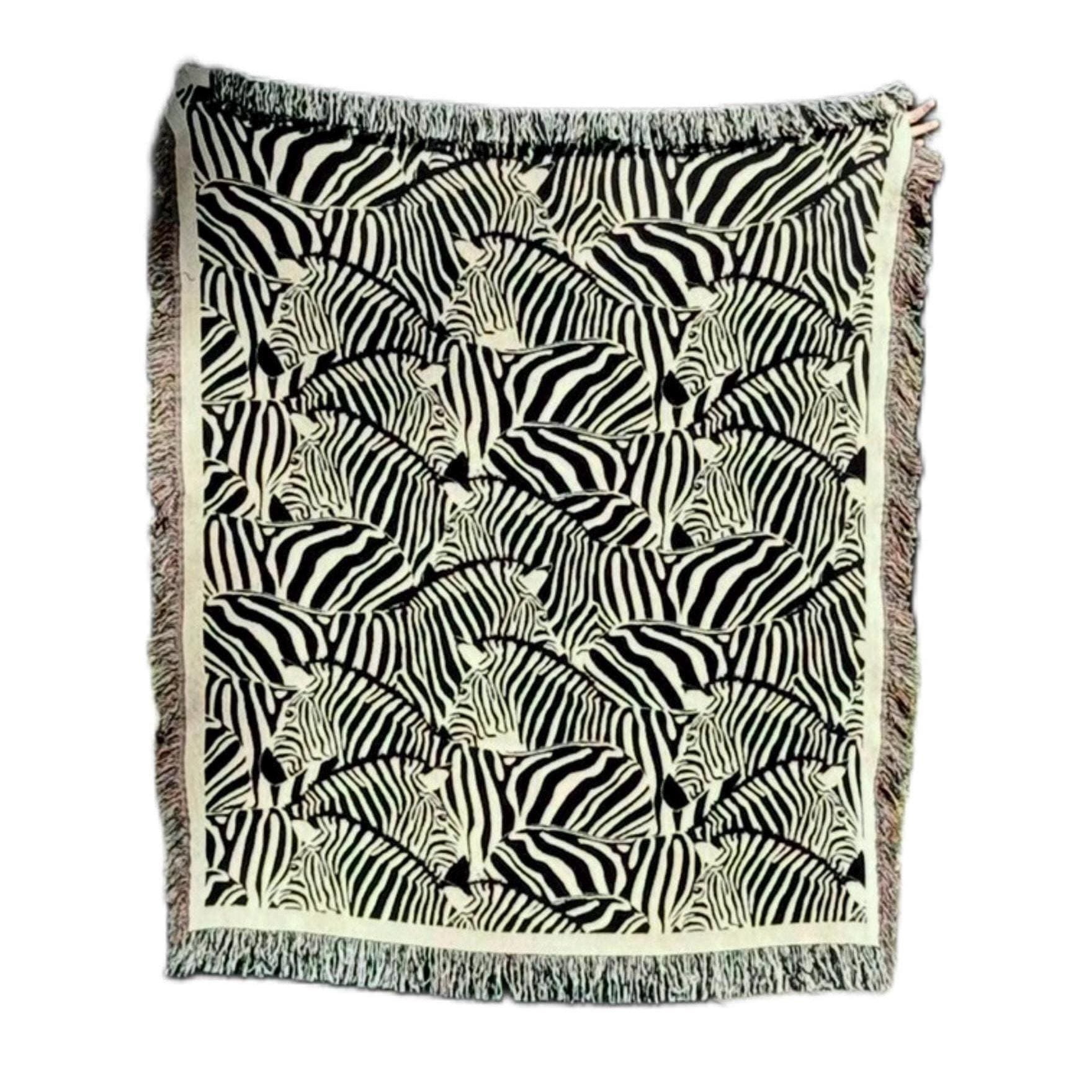Zebra Print Throw Blanket: 100% Cotton Woven Blanket, Made in USA