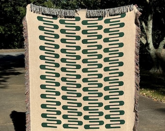 Mid-Century Modern Throw Blanket: Woven Cotton Squiggle Design, Made in USA