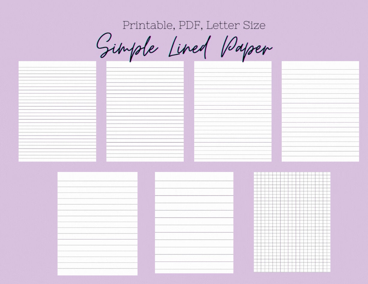 printable lined papers simple line paper ruled paper letter etsy