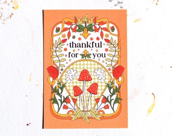 Thankful For You Cards: Groovy Mushroom Recycled Postcards