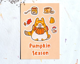 Kawaii Corgi Pumpkin Season Cards | Eco-Friendly Fall Postcards