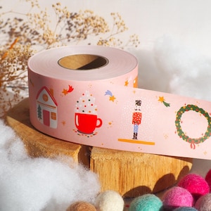 Pink Christmas Water Activated Packing Tape | Festive Recyclable Eco-friendly Holiday Tape | Cute Winter Small Business Printed Packaging