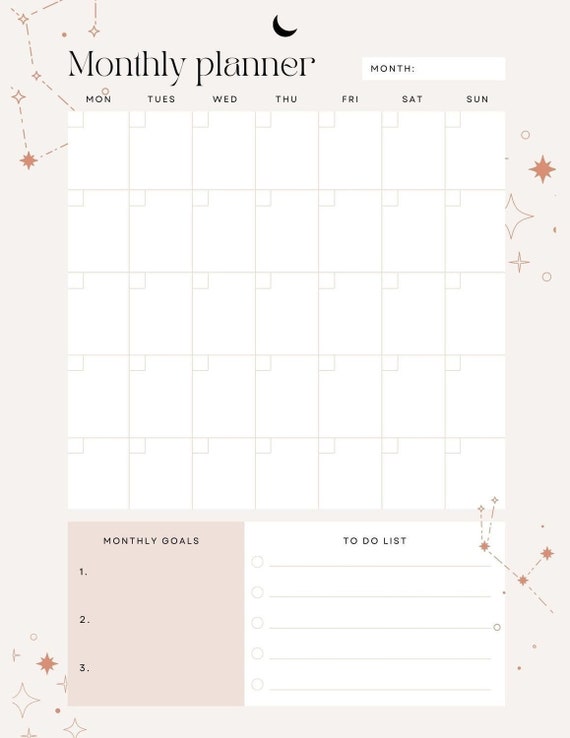 Monthly Planner Printable Digital Download | Etsy