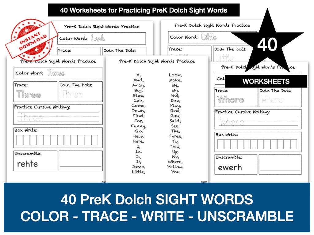 sight words for kindergarten games writing practice bundle 40 etsy
