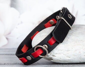 Make a statement: Robust & elegant dog collar in red-black - Elegant collar. Luxury dog collar. Designer collar