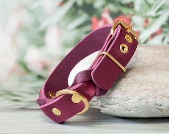 Pink collar for cute dog girls - berry dog collar, girly dog collar, fashion leather collar, dog collar leather