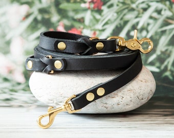 Elegant black dog leash for your furry friend - classic leather leash, leash for special occasions, training leash for puppies, gift