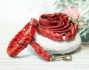 Red Leather Collar Leash - Adjustable Collar, Custom Dog Collar, New Dog Mom Gift Leather Dog Collar, Red Leather Leash, Matching Dog Collar