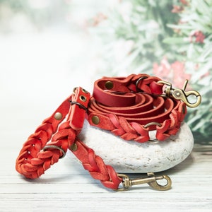 Red Leather Collar Leash - Adjustable Collar, Custom Dog Collar, New Dog Mom Gift Leather Dog Collar, Red Leather Leash, Matching Dog Collar