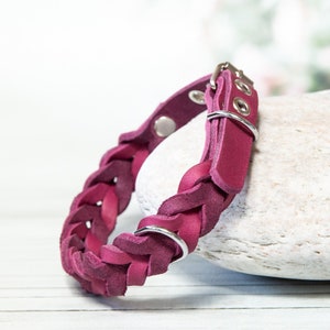 Collar for dog girls - Berry-colored dog collar, Girly dog collar, Fashion dog collar, Leather dog collar, Gift for dog mom