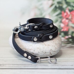 Black Leather Leash Collar Set Small Dog Accessory, Dog Set, New Dog Owner Gift, Matching Collars, Pet Sitter Gift, Dog Mom Gift Set image 10