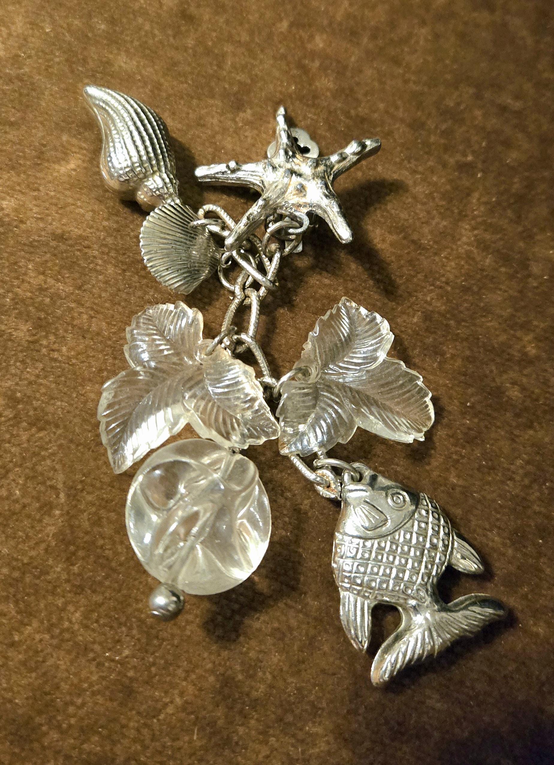 Vintage Silver Tone Nautical Chain Belt Seashell Starfish Fish 32.5\