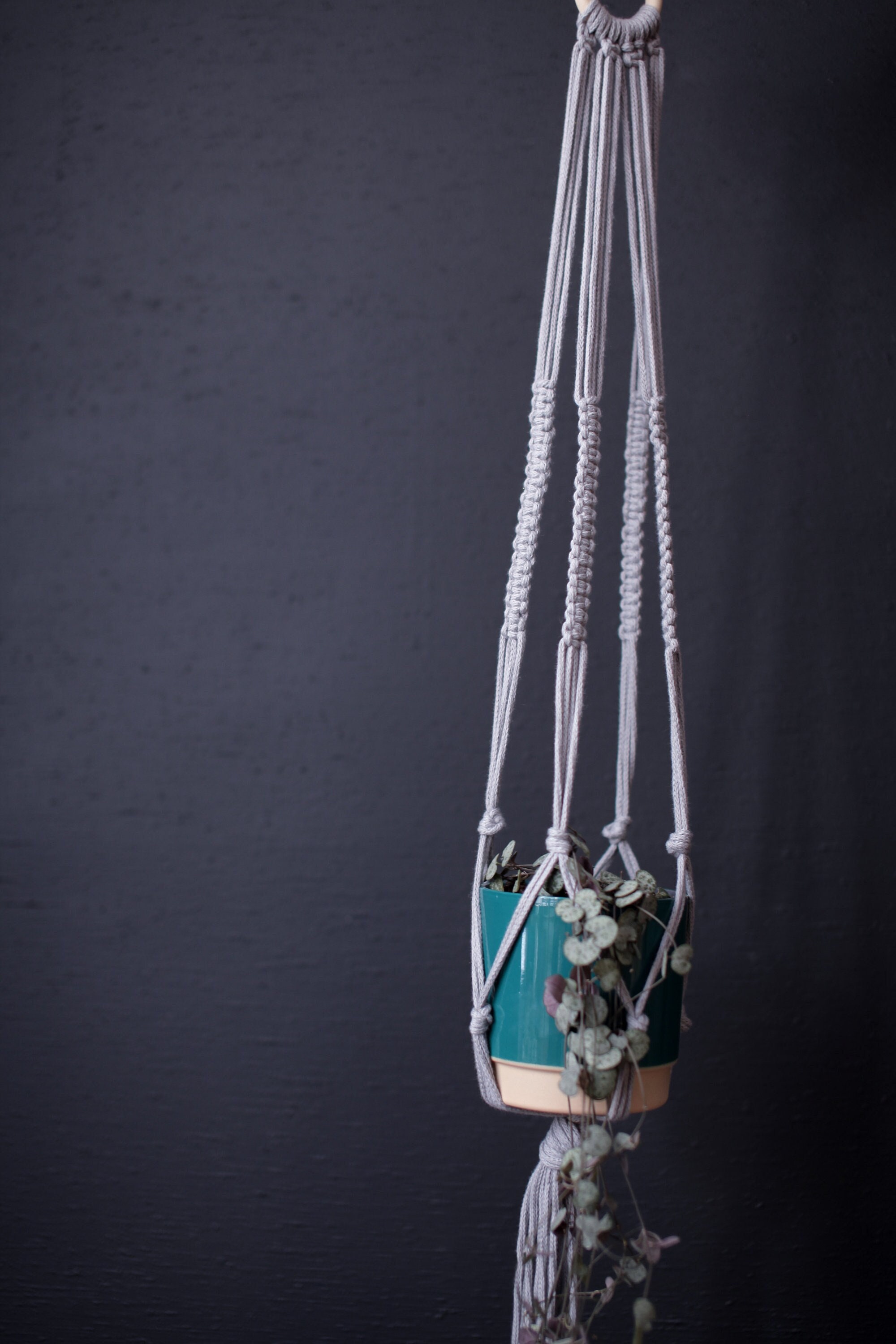 Suspension Pour Plantes en Macramé Ecofriendly- - Coton 100% Recyclé Oeko Tex-Gris Bohème