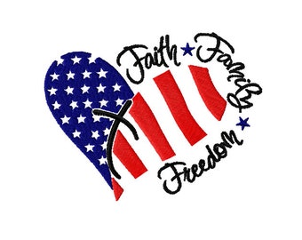 American Heart - Machine Embroidery Design - USA Flag - Faith Family Freedom - American Flag- Embroidery Designs - 6 Sizes- Instant Download