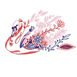 Swan- Machine Embroidery Design - Birds Embroidery Designs - Floral Swan- 3 Sizes- Instant Download